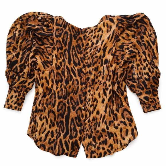 Impulsive Leopard Print Women's Puff Sleeve Blouse Size Large - Picture 2 of 10